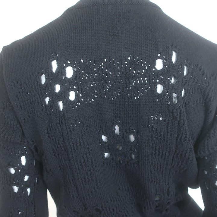 Chanel 21C Open-Knit Button Front Mini Dress Black Cotton Blend Size 42