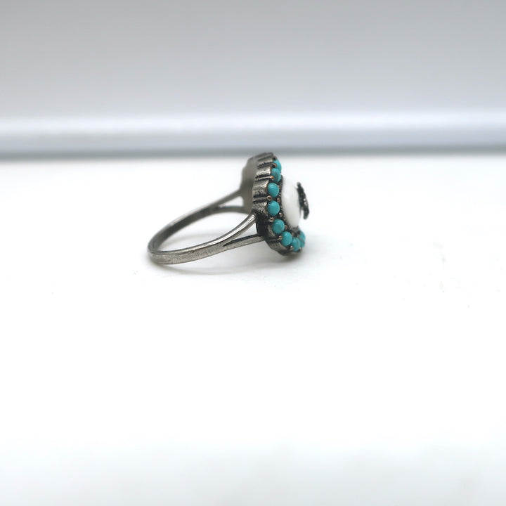 Christian Dior Bohemienne Turquoise &amp; Resin Bee Ring Silver Size 6 -Medium
