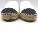 Chanel CC Cap Toe Espadrilles White & Black Grained Leather Size 41