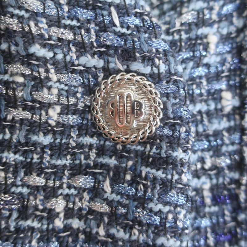 Maje Rollye Tweed Button-Up Mini Dress Blue Cotton-Blend Size 40 NEW