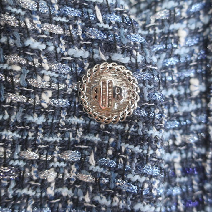 Maje Rollye Tweed Button-Up Mini Dress Blue Cotton-Blend Size 40 NEW