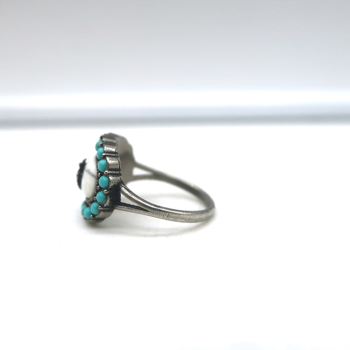 Christian Dior Bohemienne Turquoise &amp; Resin Bee Ring Silver Size 6 -Medium