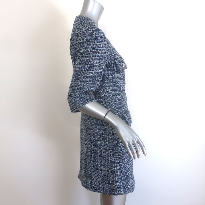 Maje Rollye Tweed Button-Up Mini Dress Blue Cotton-Blend Size 40 NEW