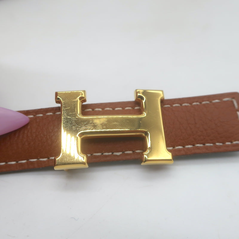 Hermes Reversible H 20mm Belt Brown &amp; Black Leather Size 90
