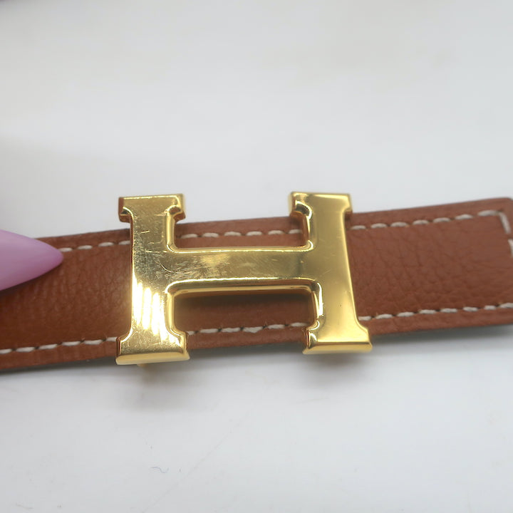 Hermes Reversible H 20mm Belt Brown &amp; Black Leather Size 90