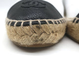 Chanel CC Cap Toe Espadrilles White & Black Grained Leather Size 41
