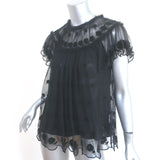 Ulla Johnson Blouse Bisou Black Floral-Embroidered Tulle Size 0 Short Sleeve Top
