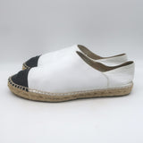Chanel CC Cap Toe Espadrilles White & Black Grained Leather Size 41