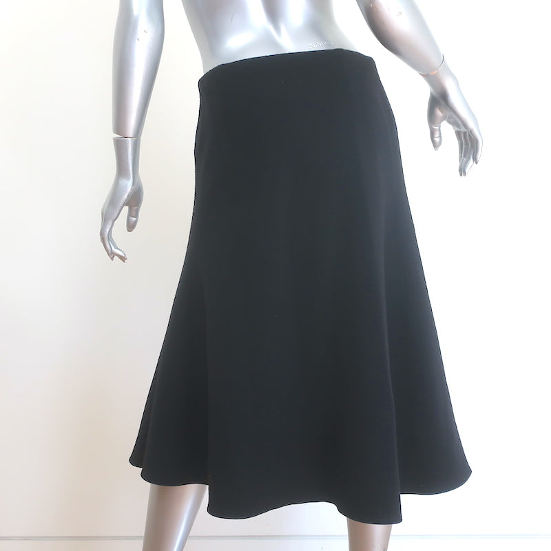 The Row Flared Midi Skirt Black Stretch Wool Size 6