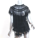 Ulla Johnson Blouse Bisou Black Floral-Embroidered Tulle Size 0 Short Sleeve Top