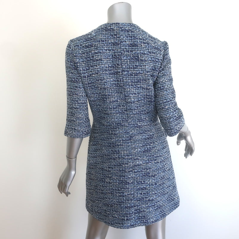 Maje Rollye Tweed Button-Up Mini Dress Blue Cotton-Blend Size 40 NEW