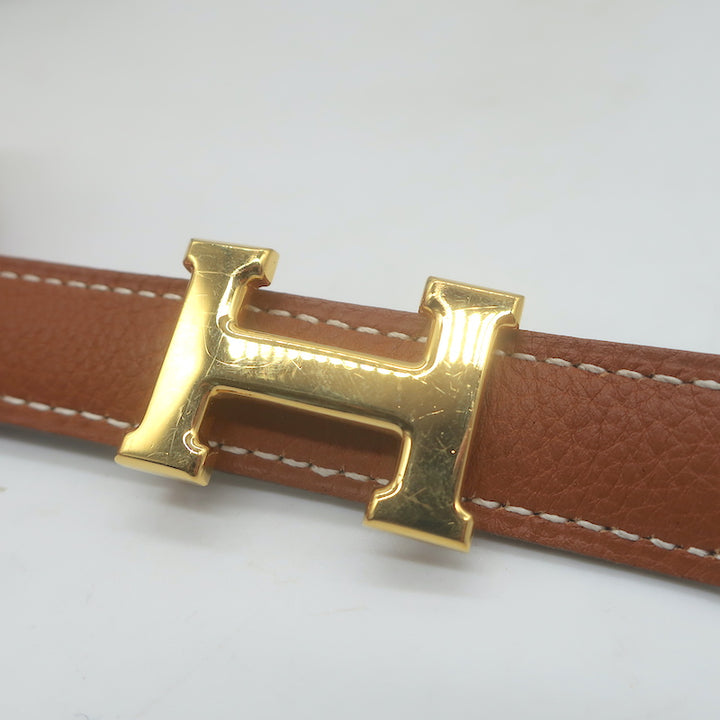 Hermes Reversible H 20mm Belt Brown &amp; Black Leather Size 90