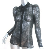 Givenchy Lace Tie-Neck Blouse Black Size 38 Long Sleeve Top