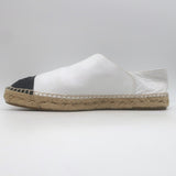 Chanel CC Cap Toe Espadrilles White & Black Grained Leather Size 41