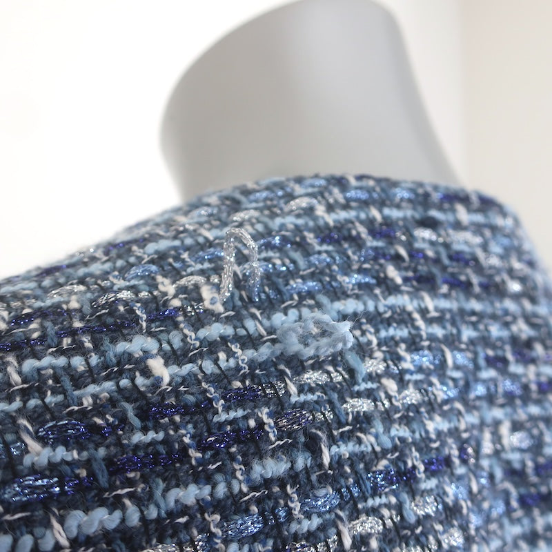 Maje Rollye Tweed Button-Up Mini Dress Blue Cotton-Blend Size 40 NEW