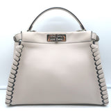 Fendi Peekaboo Medium Whipstitch Satchel Light Gray Leather Shoulder Bag
