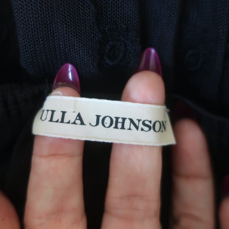 Ulla Johnson Blouse Bisou Black Floral-Embroidered Tulle Size 0 Short Sleeve Top