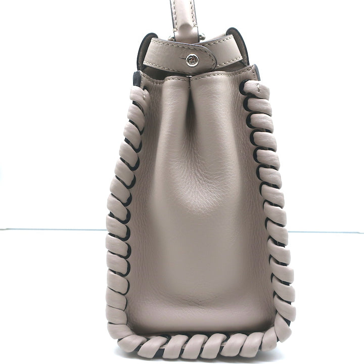 Fendi Peekaboo Medium Whipstitch Satchel Light Gray Leather Shoulder Bag