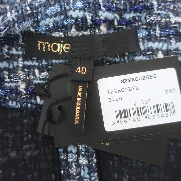 Maje Rollye Tweed Button-Up Mini Dress Blue Cotton-Blend Size 40 NEW