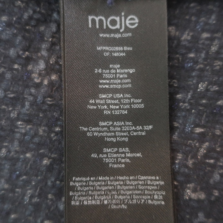 Maje Rollye Tweed Button-Up Mini Dress Blue Cotton-Blend Size 40 NEW