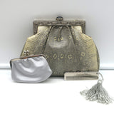 Judith Leiber Ring Lizard Clutch Gray/Cream Mini Chain Strap Crossbody Bag