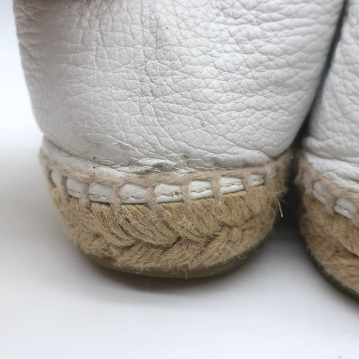 Chanel CC Cap Toe Espadrilles White &amp; Black Grained Leather Size 41