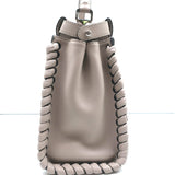 Fendi Peekaboo Medium Whipstitch Satchel Light Gray Leather Shoulder Bag