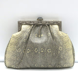 Judith Leiber Ring Lizard Clutch Gray/Cream Mini Chain Strap Crossbody Bag