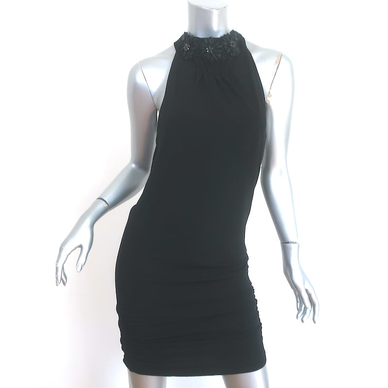 alice and olivia black halter dress KOI HALTERNECK MINI DRESS in BLACK