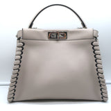 Fendi Peekaboo Medium Whipstitch Satchel Light Gray Leather Shoulder Bag