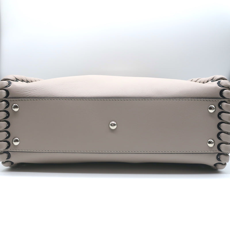 Fendi Peekaboo Medium Whipstitch Satchel Light Gray Leather Shoulder Bag