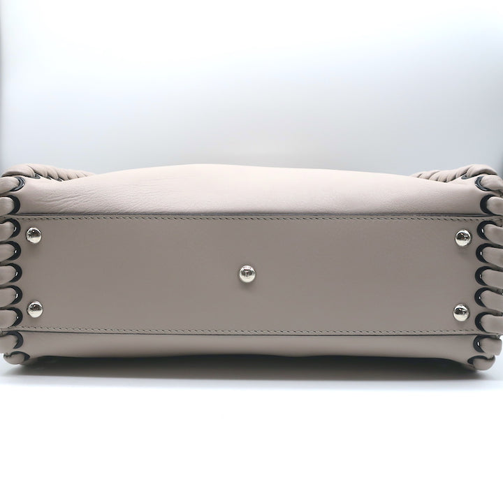 Fendi Peekaboo Medium Whipstitch Satchel Light Gray Leather Shoulder Bag