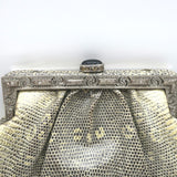 Judith Leiber Ring Lizard Clutch Gray/Cream Mini Chain Strap Crossbody Bag