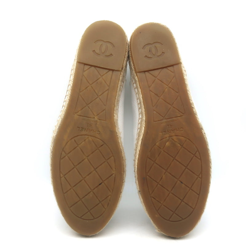 Chanel CC Cap Toe Espadrilles White &amp; Black Grained Leather Size 41