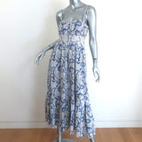 Ulla Johnson Nadine Sweetheart Midi Dress Blue/White Damask Print Size 6