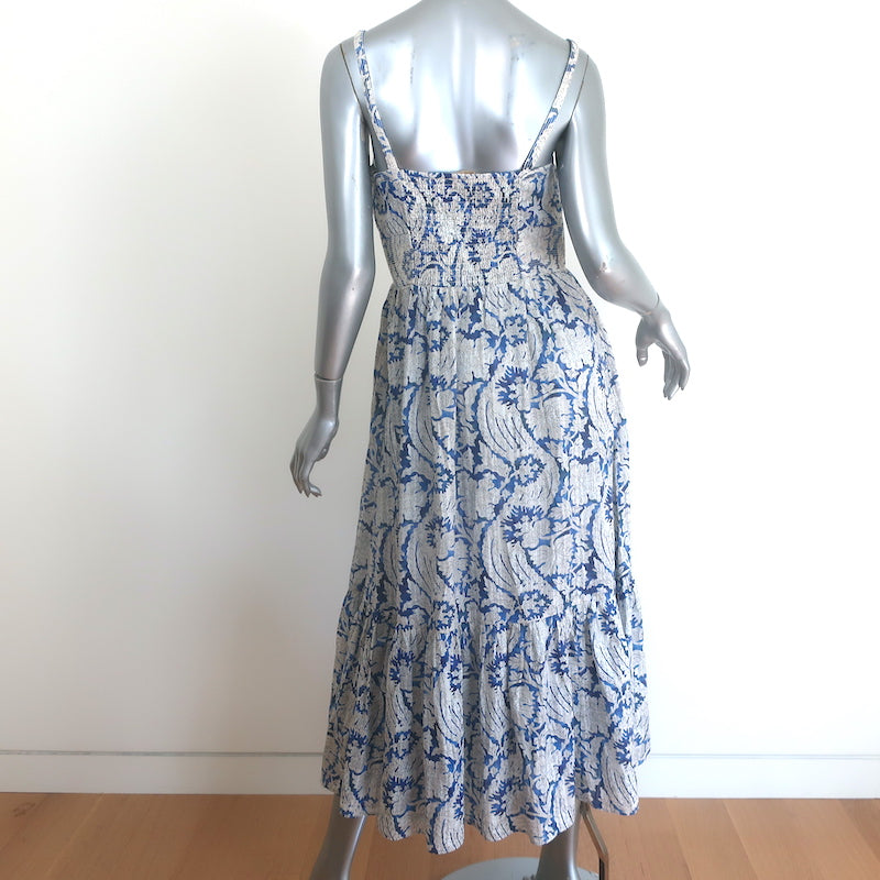 Ulla Johnson Nadine Sweetheart Midi Dress Blue/White Damask Print Size 6