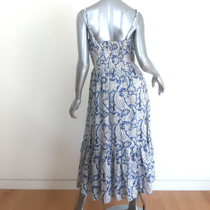 Ulla Johnson Nadine Sweetheart Midi Dress Blue/White Damask Print Size 6