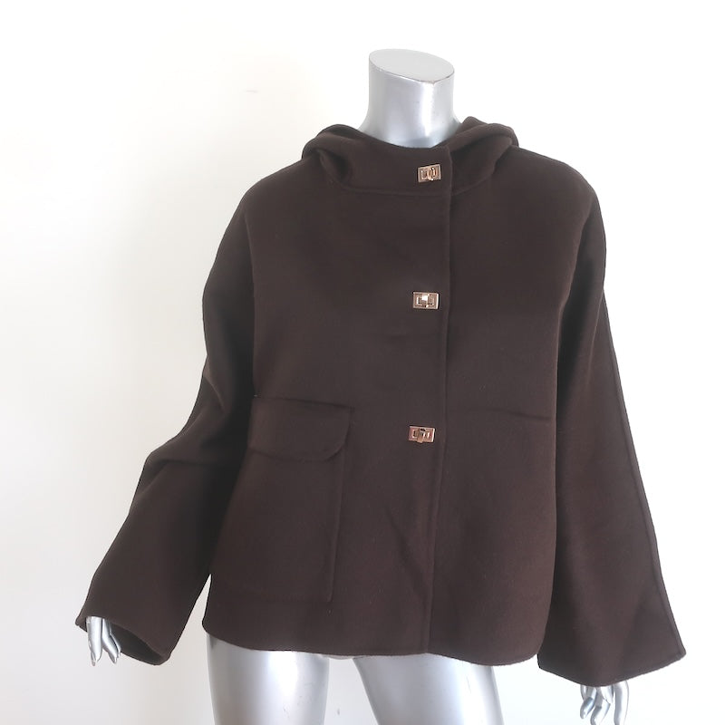 ba&amp;sh Kove Hooded Turn-Lock Jacket Chocolate Felted Wool Size Small NEW