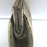 Judith Leiber Ring Lizard Clutch Gray/Cream Mini Chain Strap Crossbody Bag