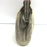 Judith Leiber Ring Lizard Clutch Gray/Cream Mini Chain Strap Crossbody Bag