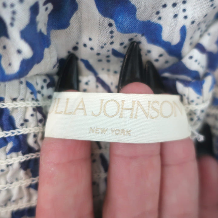Ulla Johnson Nadine Sweetheart Midi Dress Blue/White Damask Print Size 6