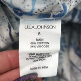 Ulla Johnson Nadine Sweetheart Midi Dress Blue/White Damask Print Size 6