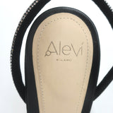 Alevi Crystal-Embellished Ankle Strap Sandals Black Leather Size 36
