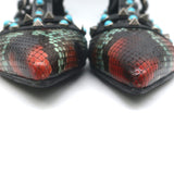 Valentino Rockstud Rolling Snakeskin Pointed Toe Caged Flats Black/Multi Size 41