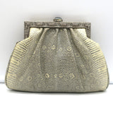 Judith Leiber Ring Lizard Clutch Gray/Cream Mini Chain Strap Crossbody Bag