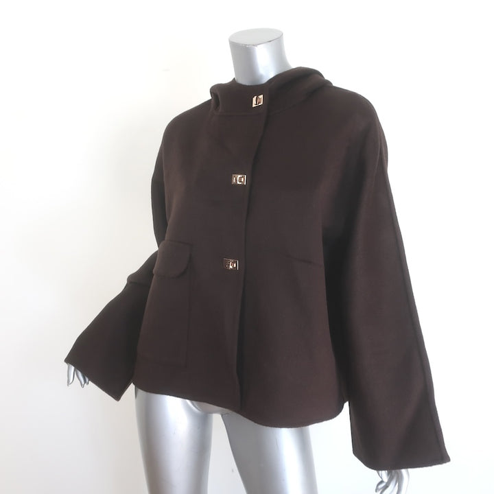 ba&amp;sh Kove Hooded Turn-Lock Jacket Chocolate Felted Wool Size Small NEW