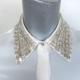 Alice + Olivia Willa Crystal-Embellished Collar Top Cream Silk Size Extra Small