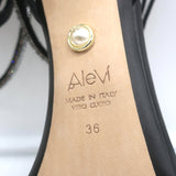 Alevi Crystal-Embellished Ankle Strap Sandals Black Leather Size 36