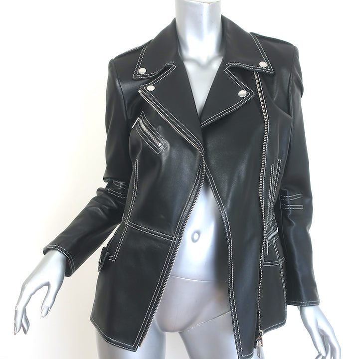 Alexander Mcqueen Contrast-Stitch Leather Biker Jacket Black Size 44