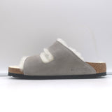 Birkenstock Arizona Shearling Slide Sandals Gray Suede Size 38 NEW
